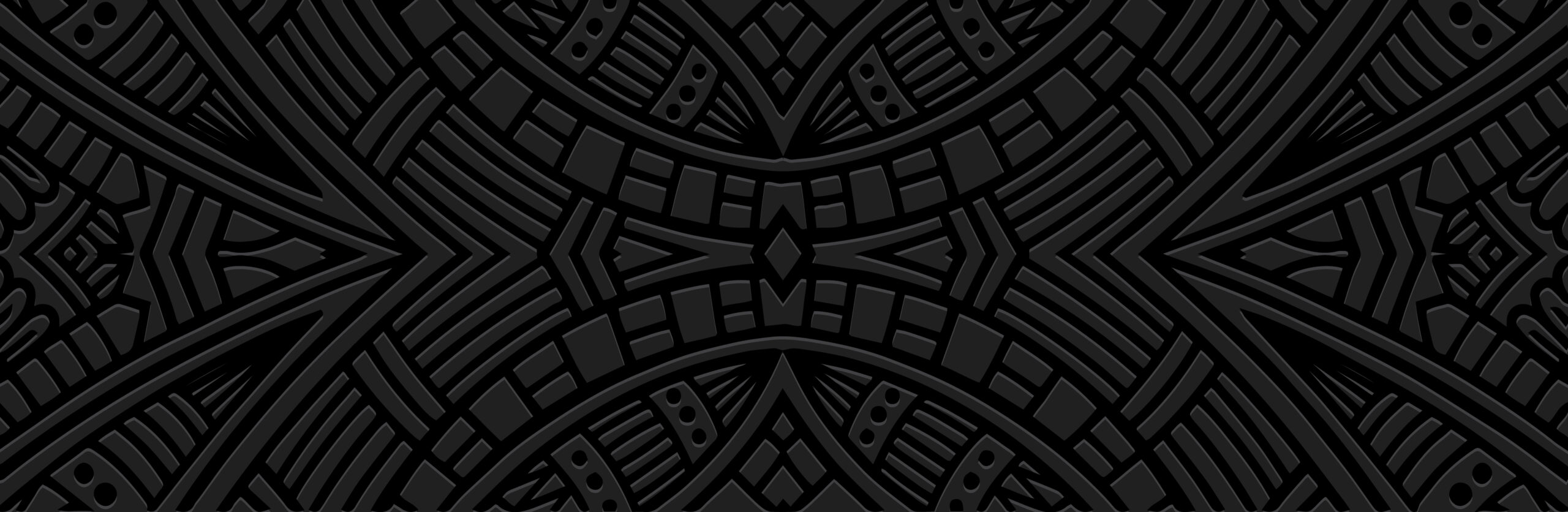 Banner, modern cover design. Dynamic geometric ethnic 3d pattern on black background, embossed decorative texture. Vector graphics for business background, magazine layout, brochure, booklet, flyer.